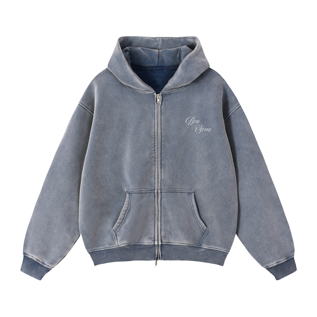 Boxy Zip-Through Script Vintage Hoodie