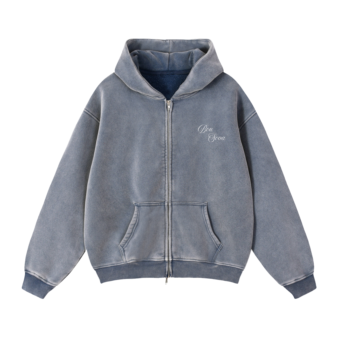 Boxy Zip-Through Script Vintage Hoodie