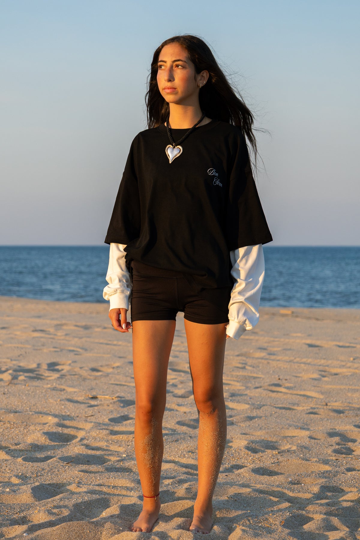 Script Semi-Boxy Contrast Sleeve T-Shirt | Women
