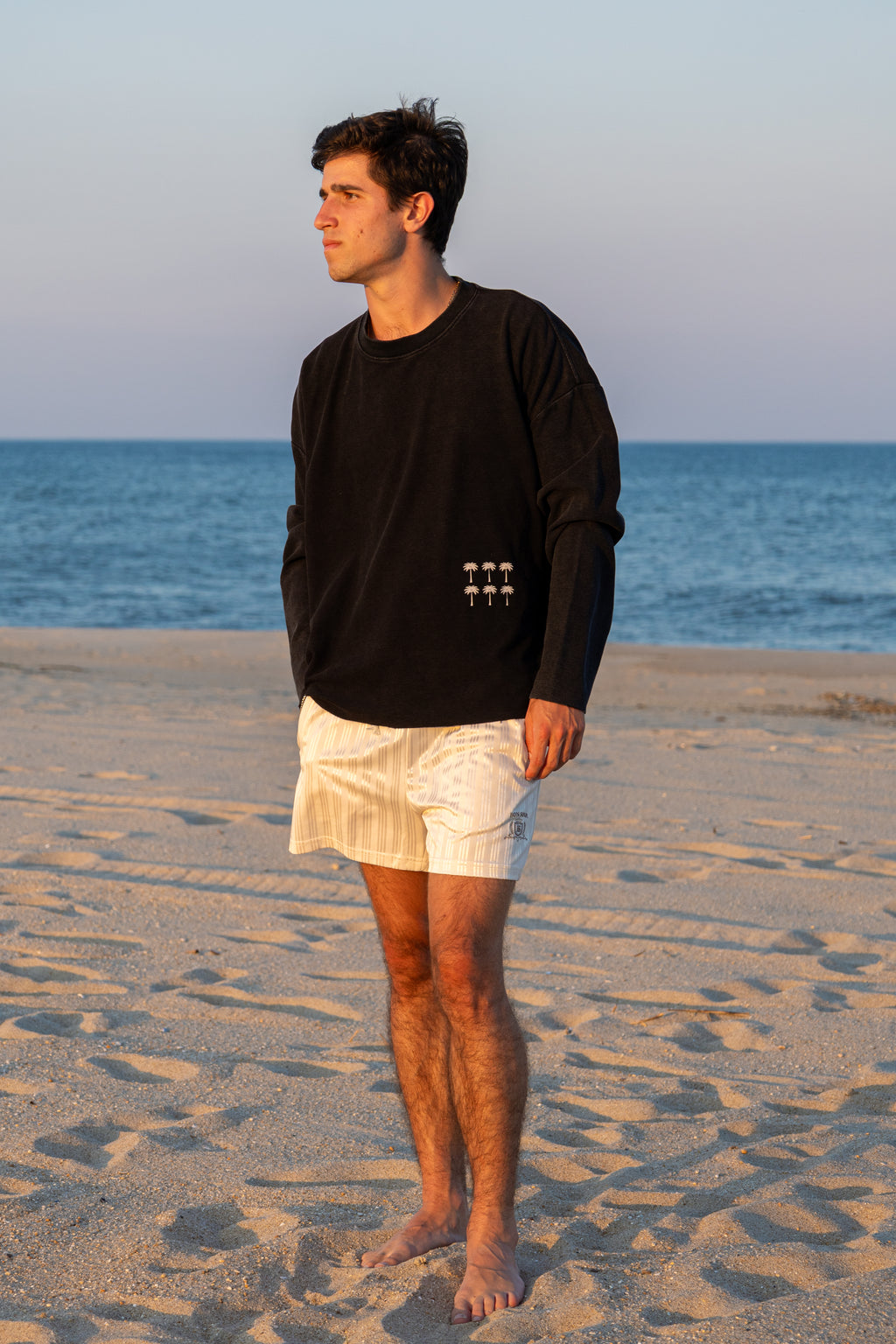 Six Palms Raw-Edge Boxy Waffle Long-Sleeve T-Shirt