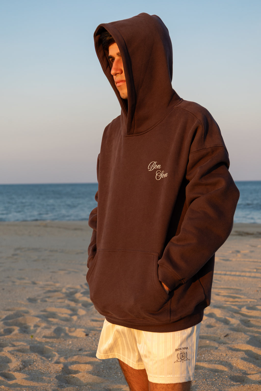Script Oversized Hoodie in Dark Brown — Bon Sova