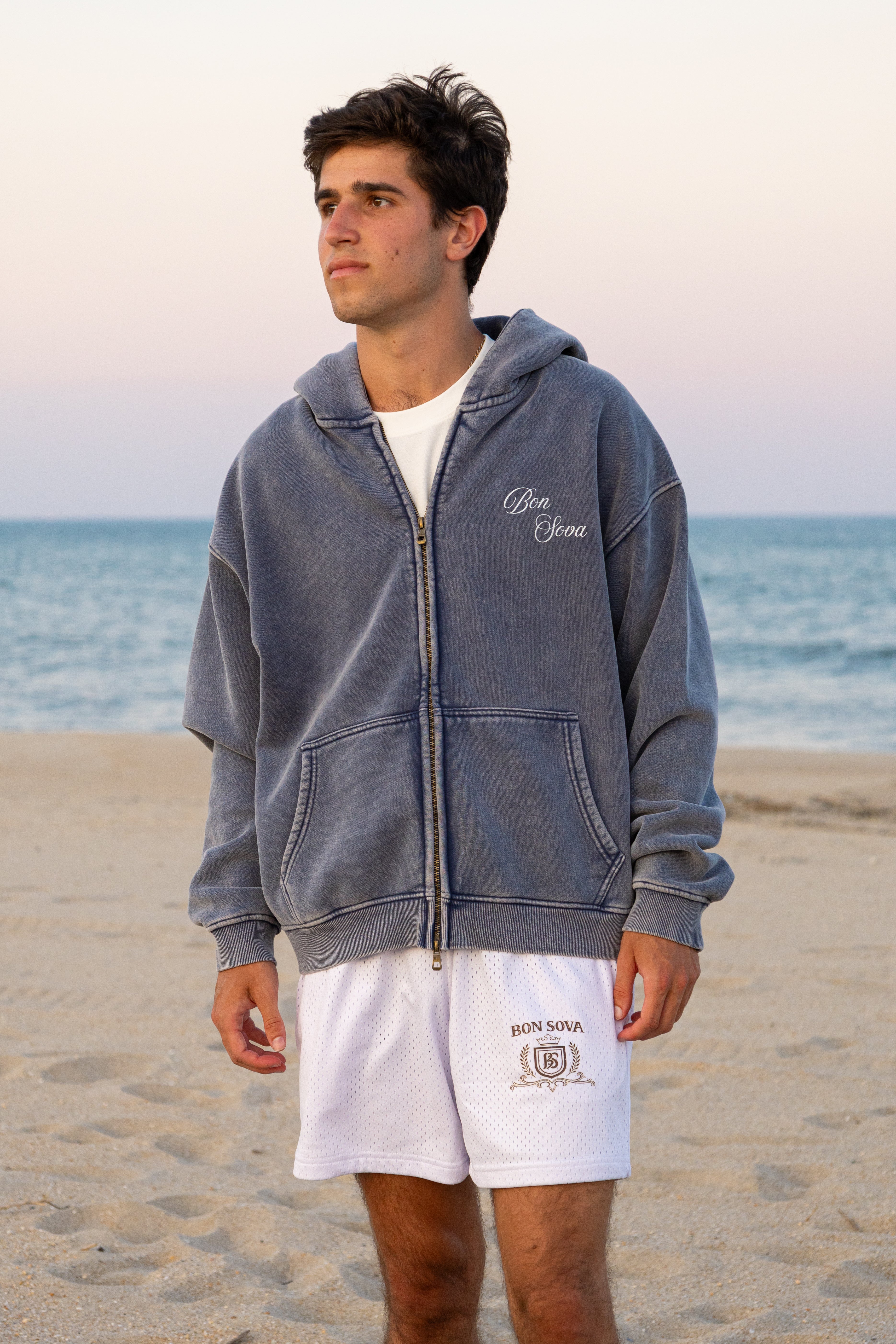 Boxy Zip-Through Script Vintage Hoodie