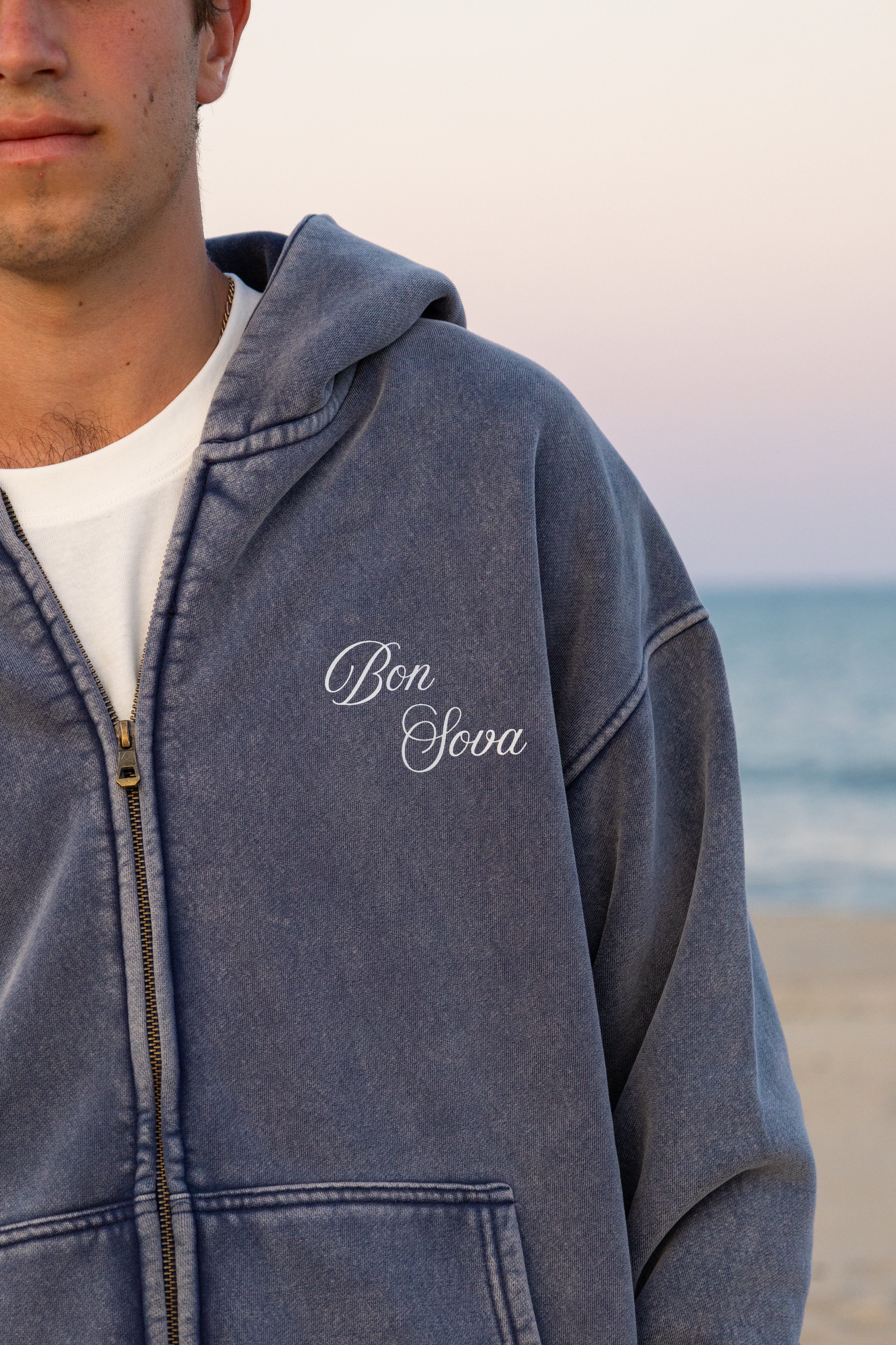 Boxy Zip-Through Script Vintage Hoodie