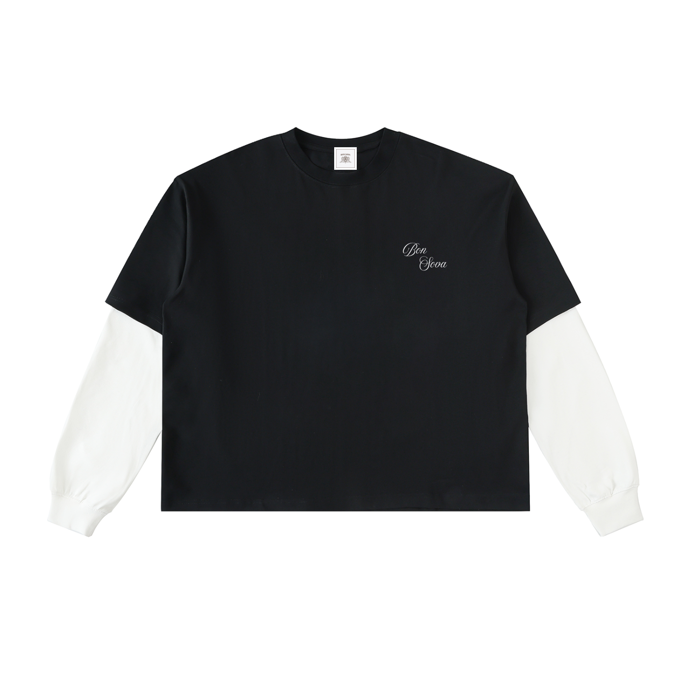 Semi-Boxy Script Layered Contrast Sleeves T-Shirt