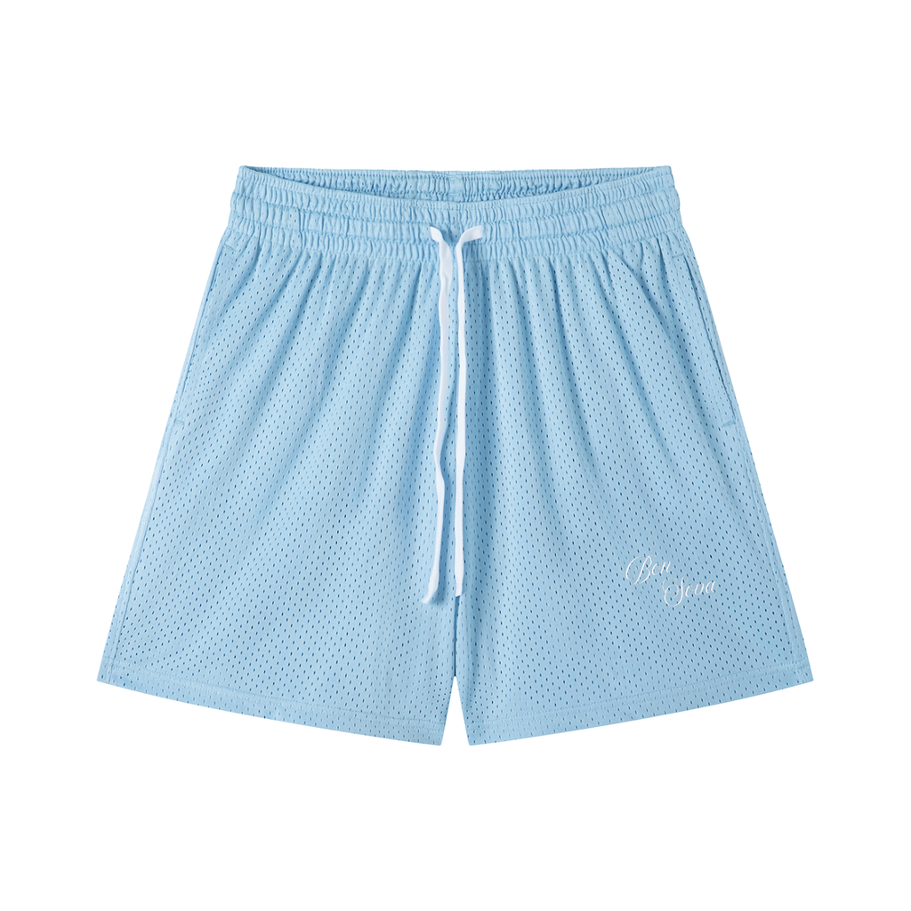Script Mesh Drawstring Shorts